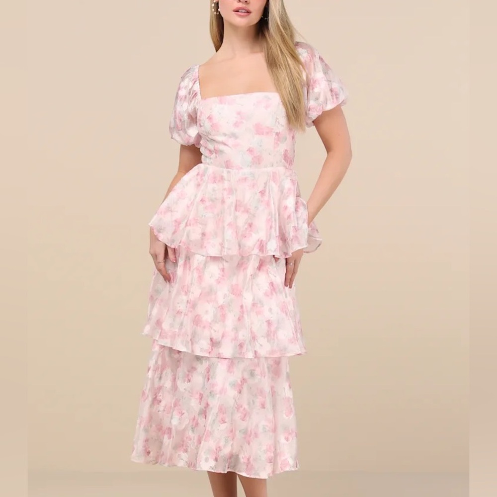Lulu's Pink Floral Lace-Up Dress